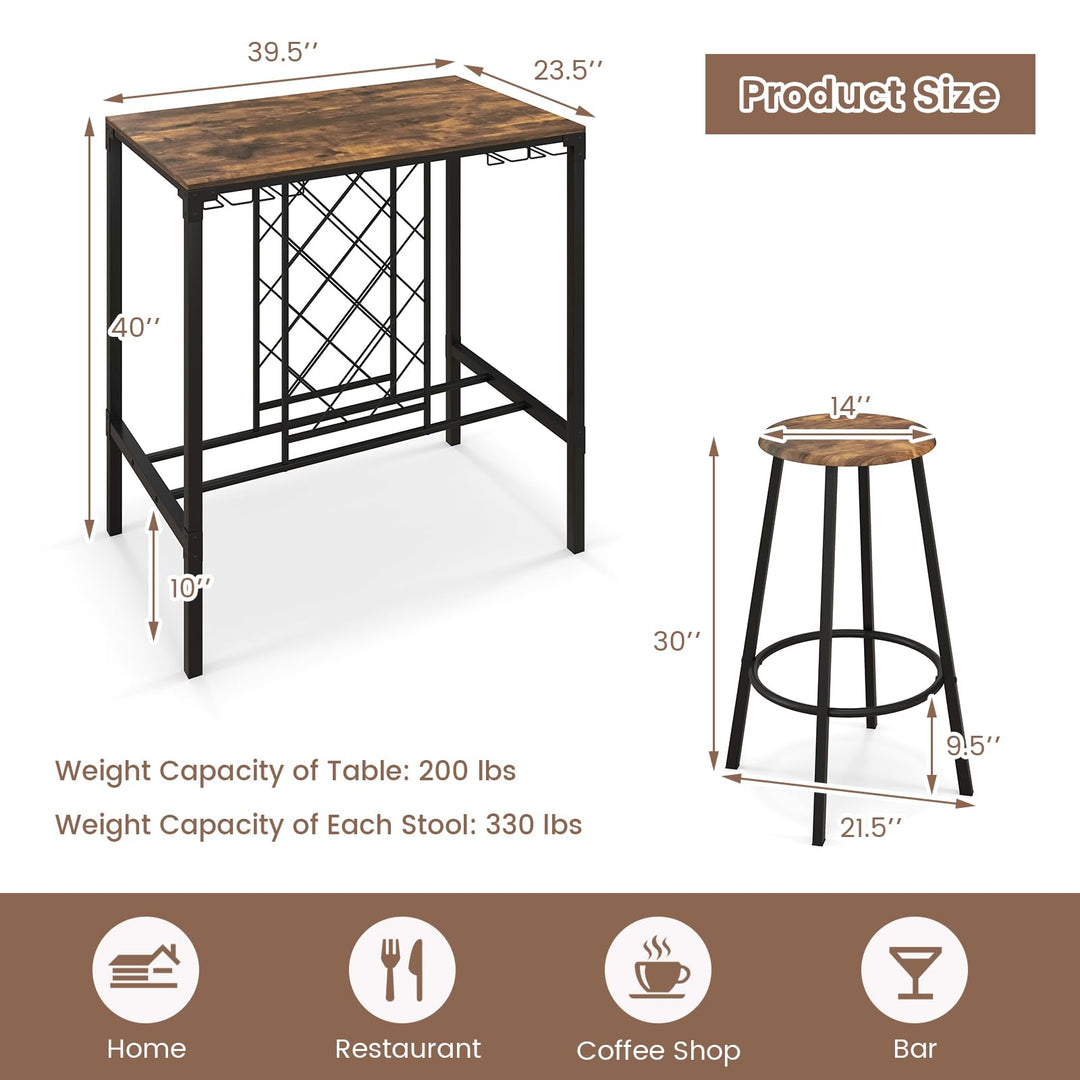 Giantex 5 Pieces Bar Table and Stools Set - Bar Height Table with Stools for 4, Kitchen Table Set with Wine Rack &amp; Glass Holder