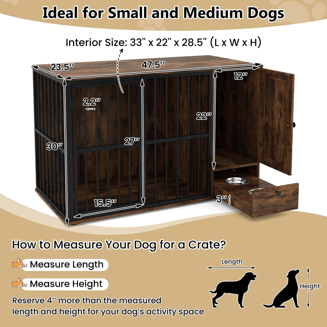Giantex 47.5" Dog Crate Furniture with Hidden Feeding Drawer &amp; Side Storage Cabinet