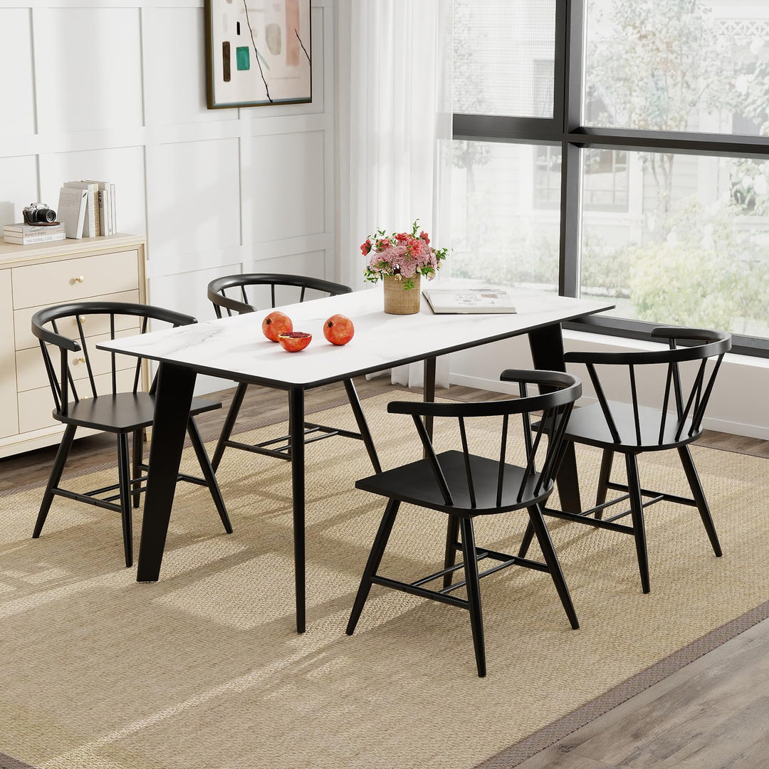 Giantex Windsor Dining Chairs Set of 2/4 Mid-Century Modern Black Kitchen Chairs w/Solid Rubber Wood Frame
