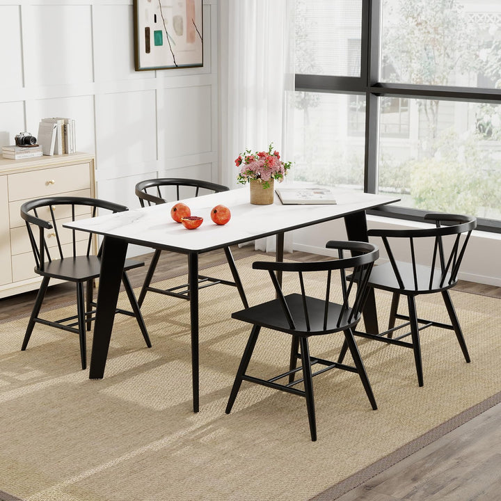 Giantex Windsor Dining Chairs Set of 2/4 Mid-Century Modern Black Kitchen Chairs w/Solid Rubber Wood Frame