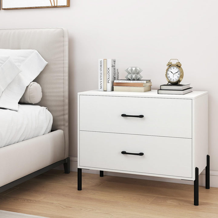 Giantex 2-Drawer Dresser Modern Wooden Nightstand with Metal Legs &amp; Handles