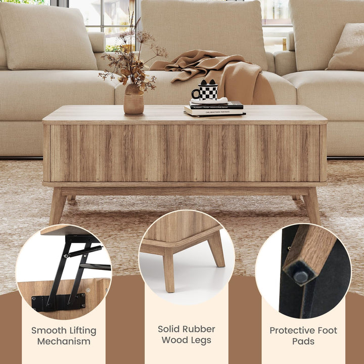 Giantex Lift Top Coffee Table with Storage | 43.5" Mid Century Modern Center Table with Solid Wood Leg &amp; Hidden Compartment