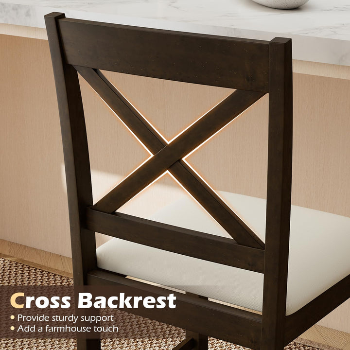 Giantex 24" Farmhouse Bar Stools | Cross Back Counter Height Chairs with Padded Linen Upholstered Seat (2/4)
