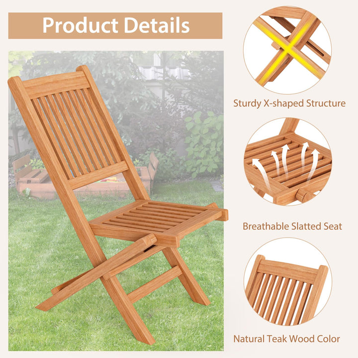 Giantex Patio Folding Chairs, Solid Teak Wood Outdoor Chairs with Slatted Seat &amp; Back