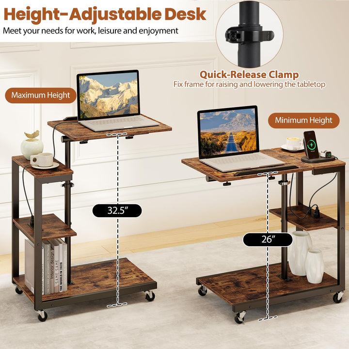 Giantex C Shaped End Table Set 2 w/Charging Station Tiltable Tabletop Wheel