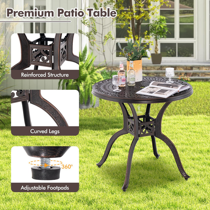 Giantex 31.5" Patio Bistro Table, Cast Aluminum Table Side Table with 2" Umbrella Hole &amp; Adjustable Footpads