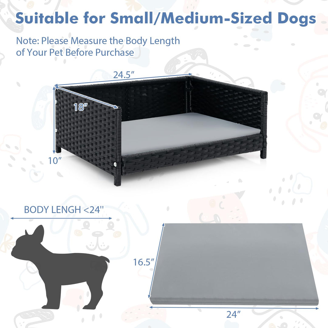 Giantex Wicker Dog Bed, Raised Woven Rattan Pet Bed Sofa Couch w/Waterproof &amp; Washable Cushion