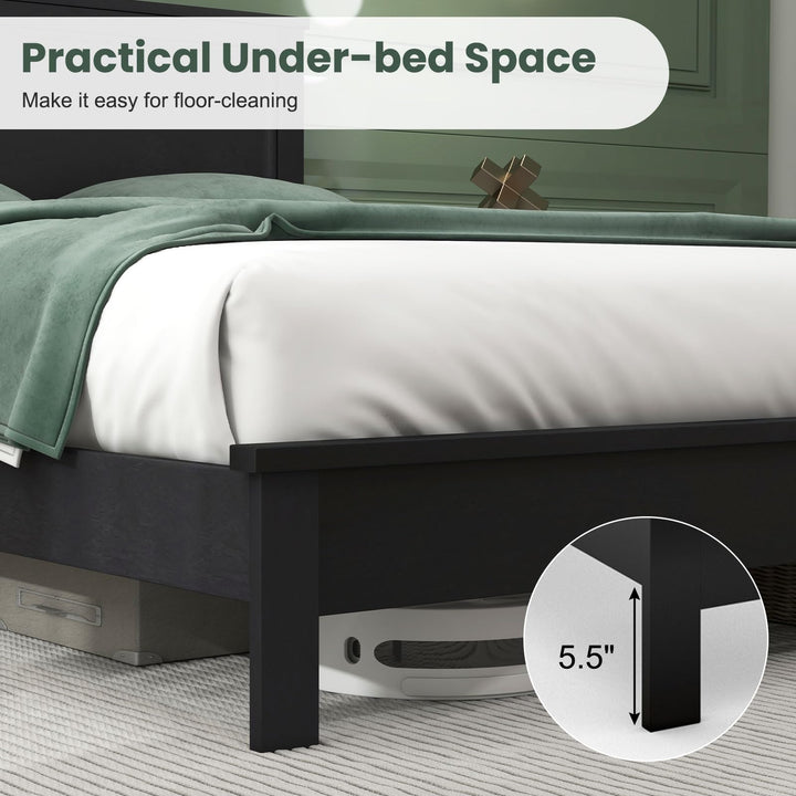 Giantex Queen/Full/Twin Size Wood Platform Bed Frame with Headboard, Mid Century Bed Frame with Solid Wood Legs &amp; Wooden Slat Support