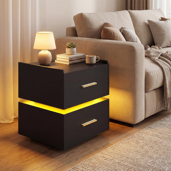 Giantex LED Night Stand with Charging Station &amp; 2 Storage Drawers (1/2)