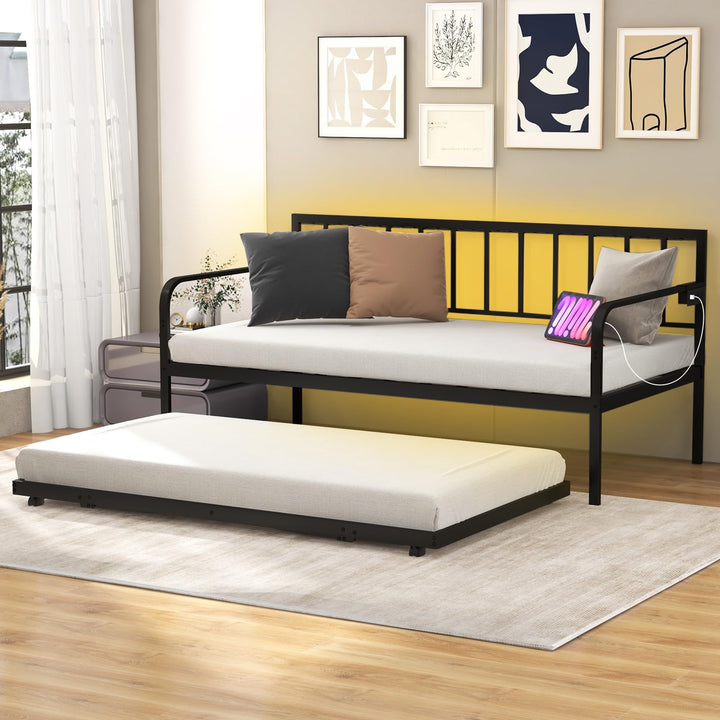 Giantex Twin Daybed with Charging Station &amp; LED Lights