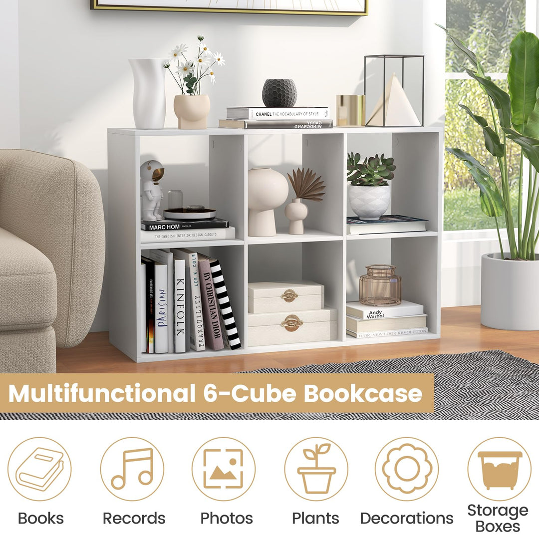 Giantex 6-Cube Bookcase, White Cubby Bookshelf w/Back Guardrail &amp; Anti-Tipping Kits
