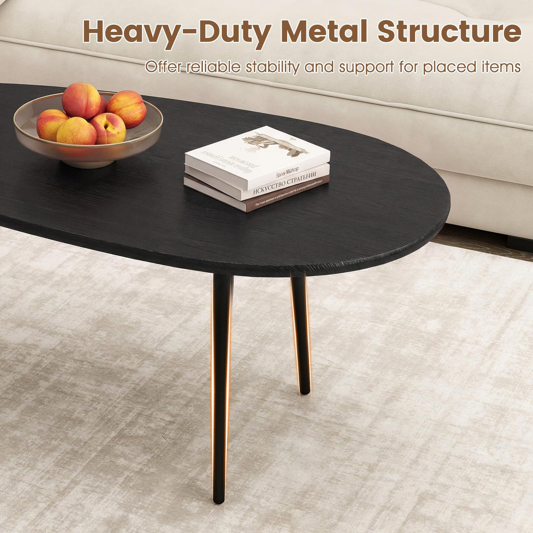 Giantex Oval Coffee Table | Mid Century Modern Center Table with Sturdy Metal Frame and Compact Design