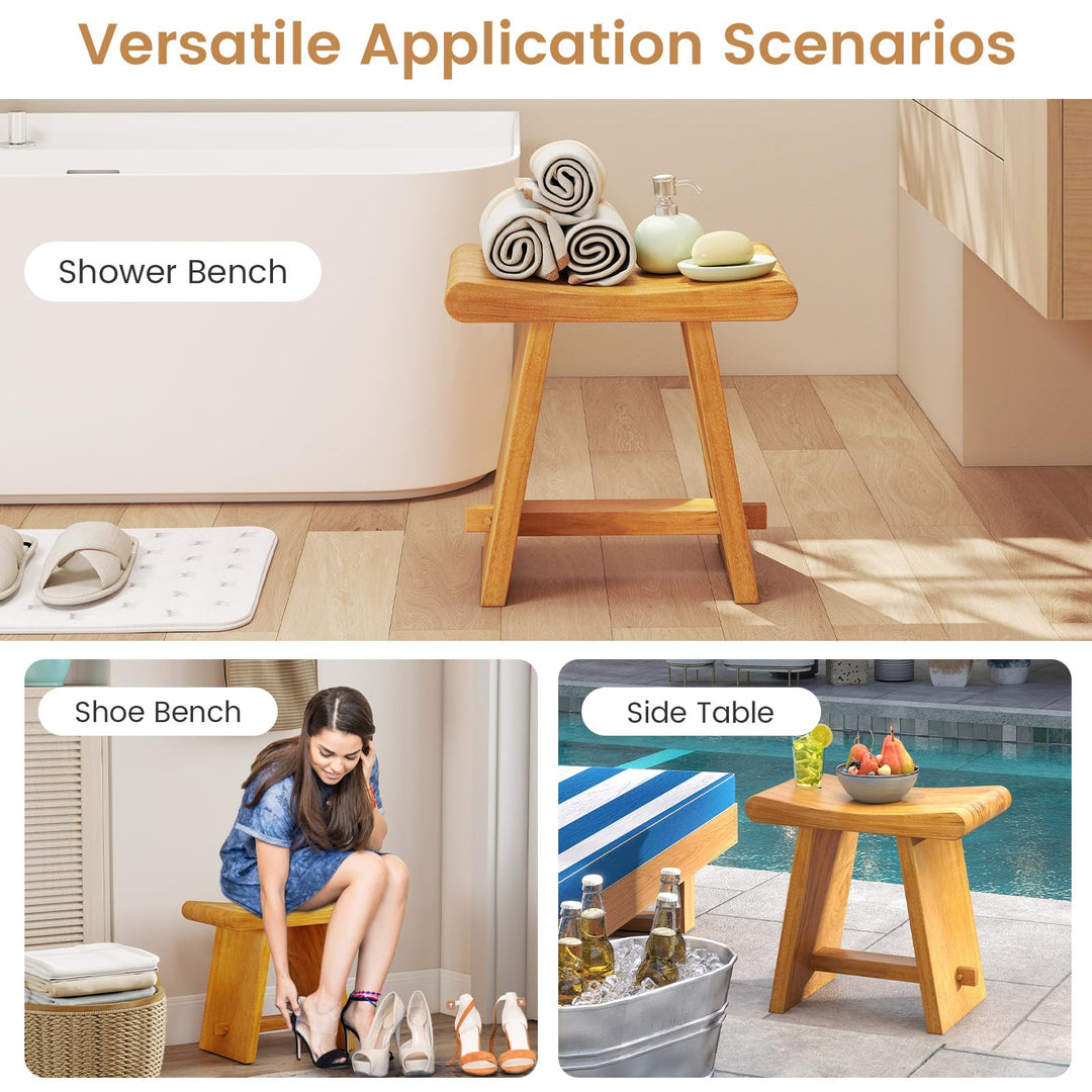 Giantex Teak Shower Bench Stool for Bathroom Fully Assembled Wooden Bath Seat 19.5&