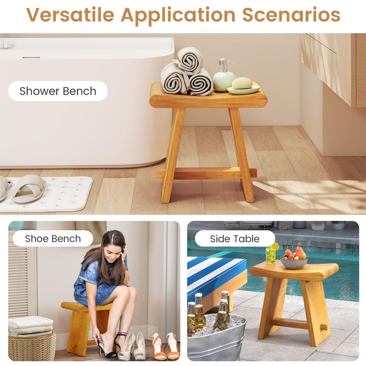Giantex Teak Shower Bench Stool for Bathroom Fully Assembled Wooden Bath Seat 19.5&