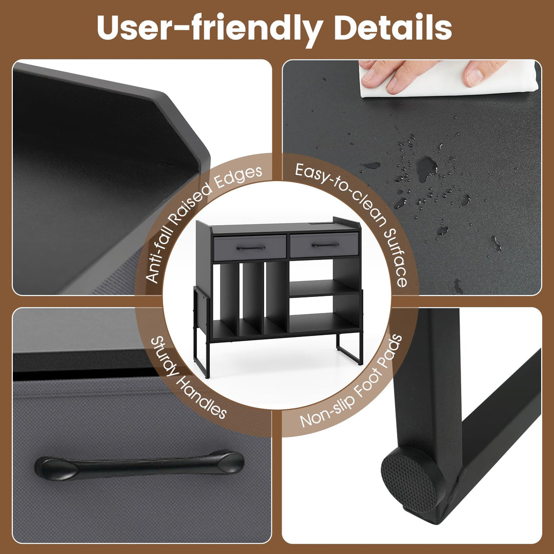 Giantex Large Record Player Stand with Charging Station Mid Century Modern Vinyl Storage Cabinet
