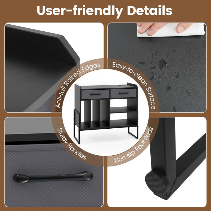 Giantex Large Record Player Stand with Charging Station Mid Century Modern Vinyl Storage Cabinet