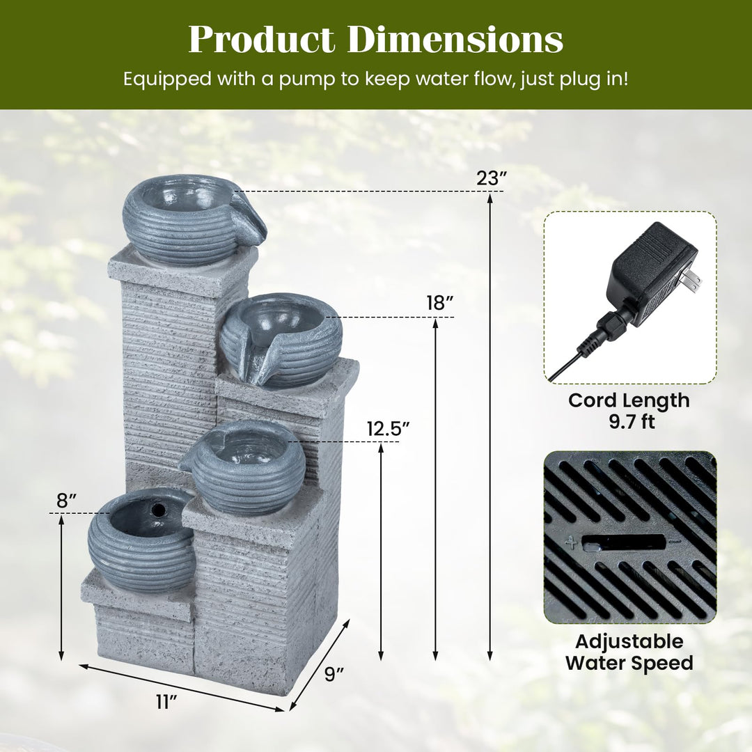 Giantex 4-Tier Water Fountain Outdoor with Warm LED Lights &amp; Pump