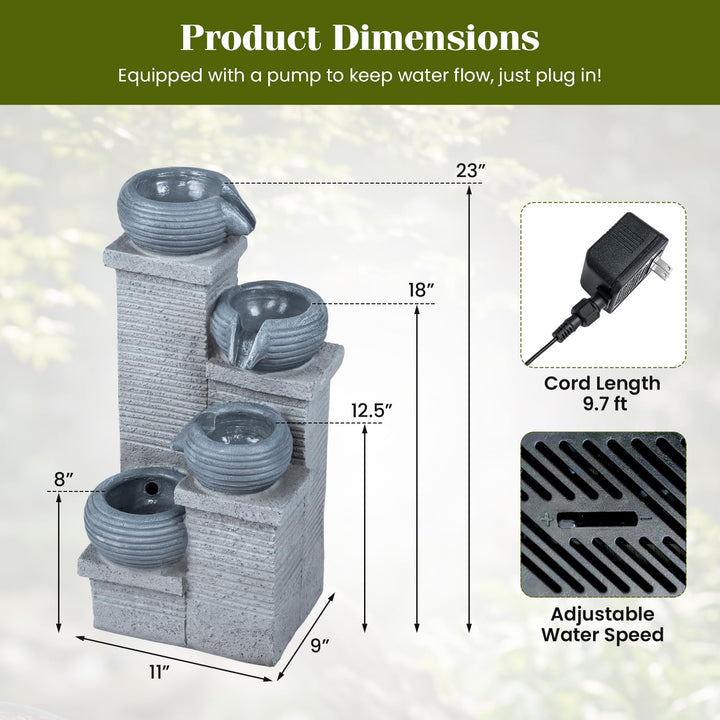 Giantex 4-Tier Water Fountain Outdoor with Warm LED Lights &amp; Pump
