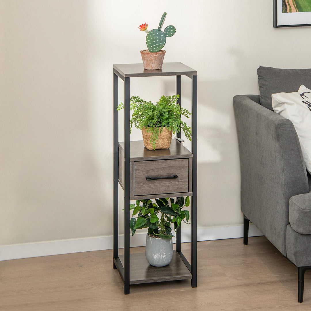 Giantex 3 Tier Tall Plant Stand Indoor, 36 Inch Corner Plant Holder with Drawer &amp; Metal Frame