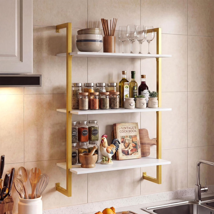 Giantex 3-Tier Modern Floating Wall-Mounted Bookshelf with Metal Frame (1/2)