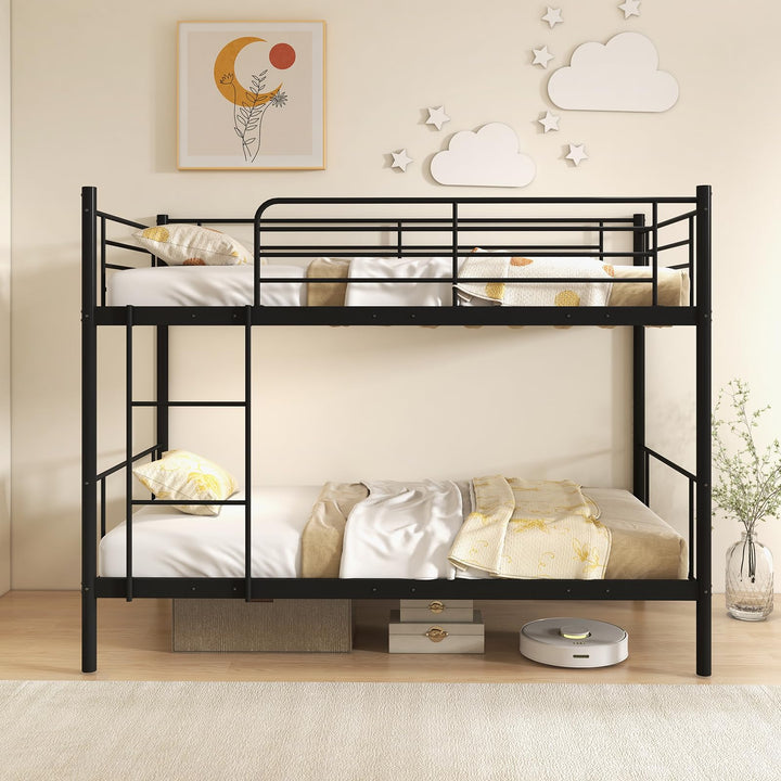 Giantex Bunk Bed Twin Over Twin, Metal Bunk Bed Frame w/Built-in Ladder, Safety Guardrail