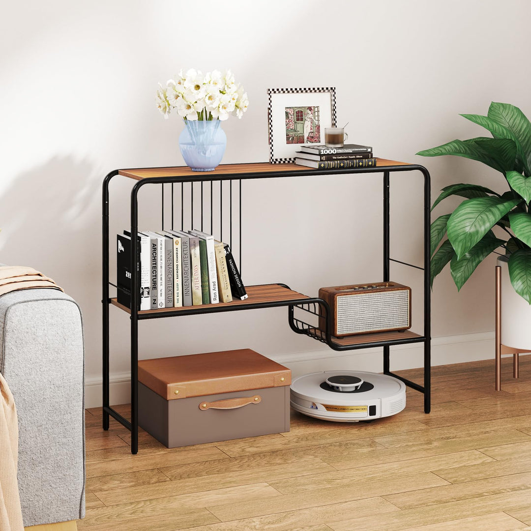 Giantex 2-Tier Console Table, 35.5" Narrow Entryway Table w/Irregular Storage Shelves &amp; Metal Frame