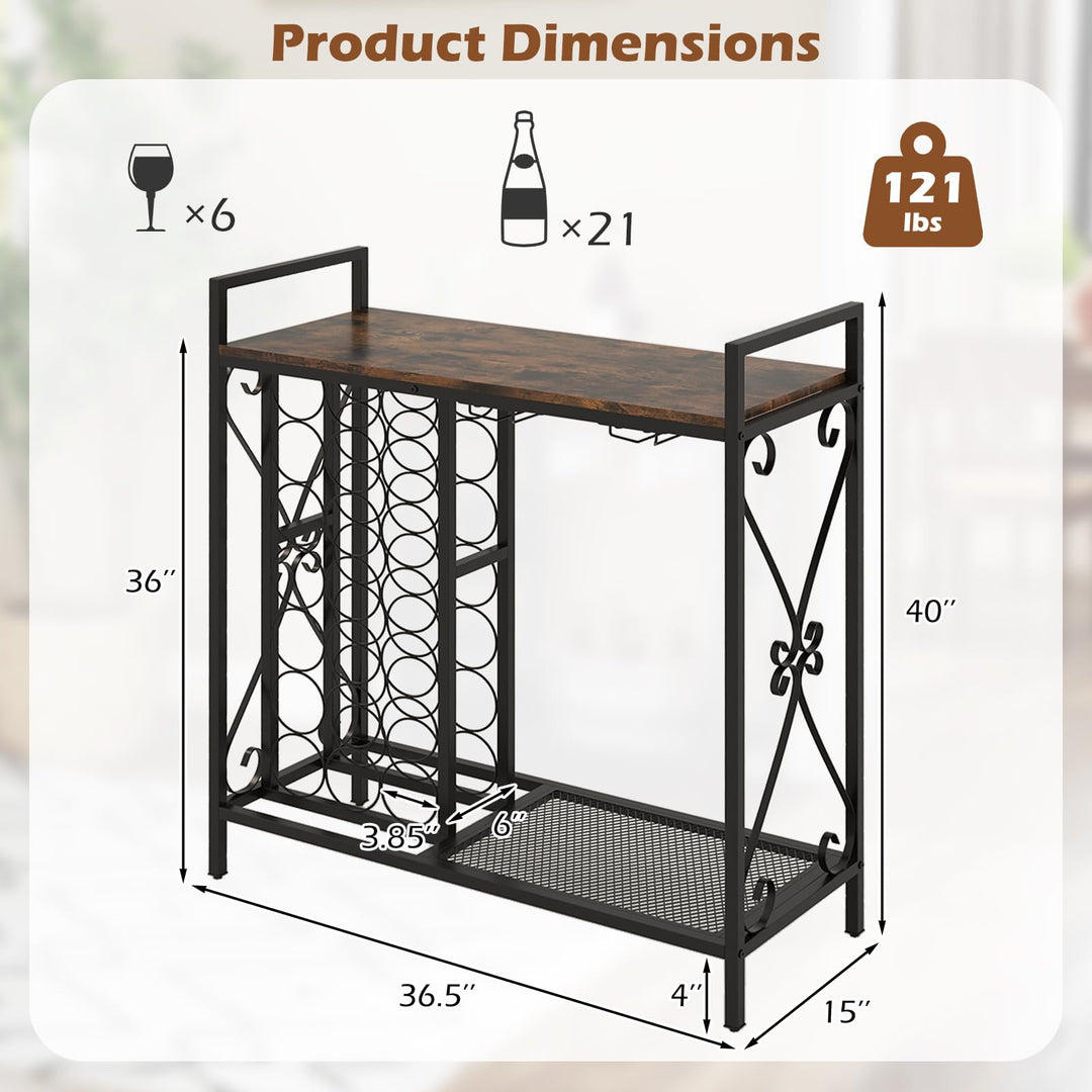 Giantex Wine Bar Table with 6 Glass Wine Glass Holder