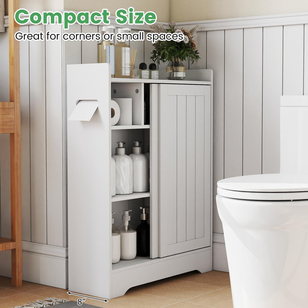Giantex Bathroom Slim Storage Cabinet w/2 Sliding Doors &amp; Adjustable Shelves