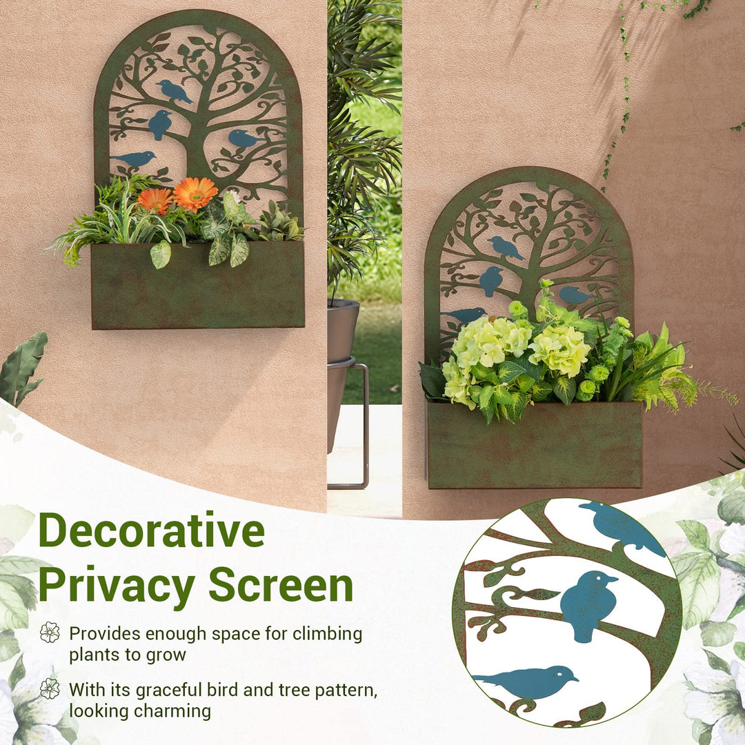 Giantex Raised Garden Bed Set of 2 - Wall-Mounted &amp; Freestanding Decorative Planter Boxes with Trellises