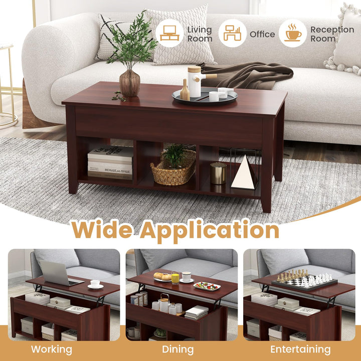 Giantex Lift Top Coffee Table - Rectangular Wooden Table w/Hidden Compartment &amp; Open Storage Shelves
