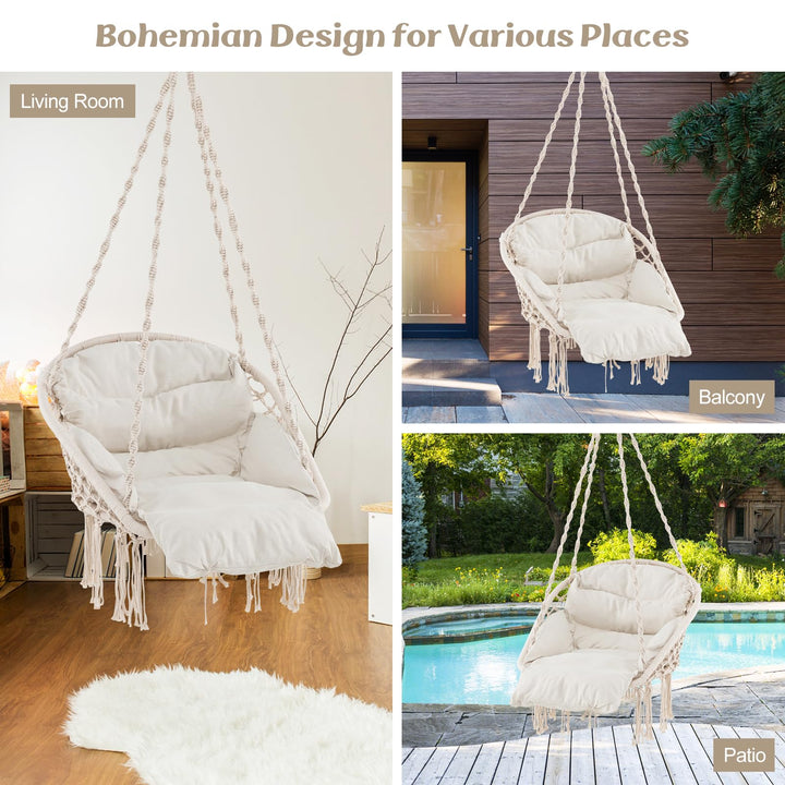 Giantex Hanging Chair Outdoor, Hammock Chair with Thick Cushion &amp; Macrame