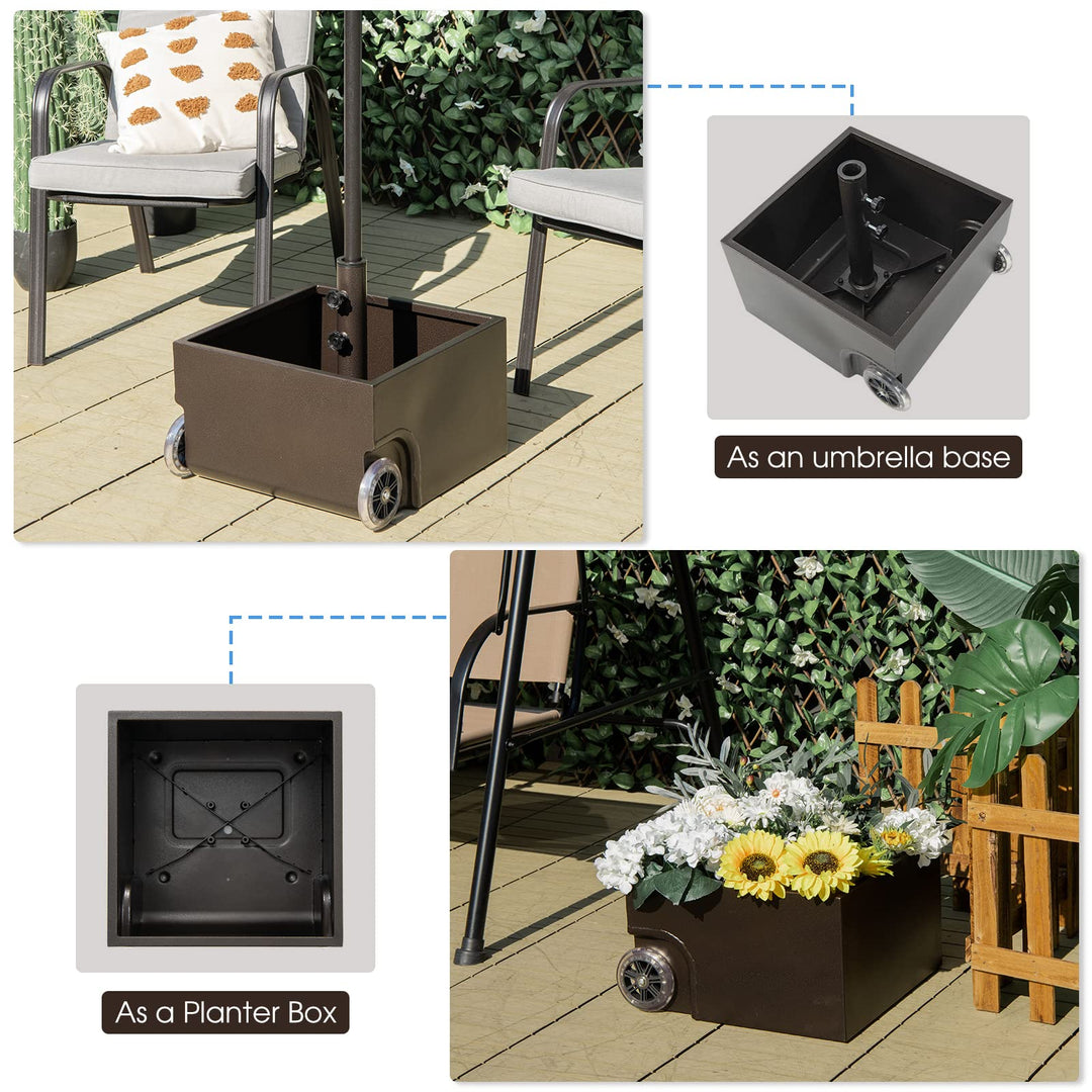 Giantex 150lbs Filled Umbrella Base with Wheels, Heavy Duty Umbrella Stand with Fillable Planter, Drainage Holes, Fit for 1.6&