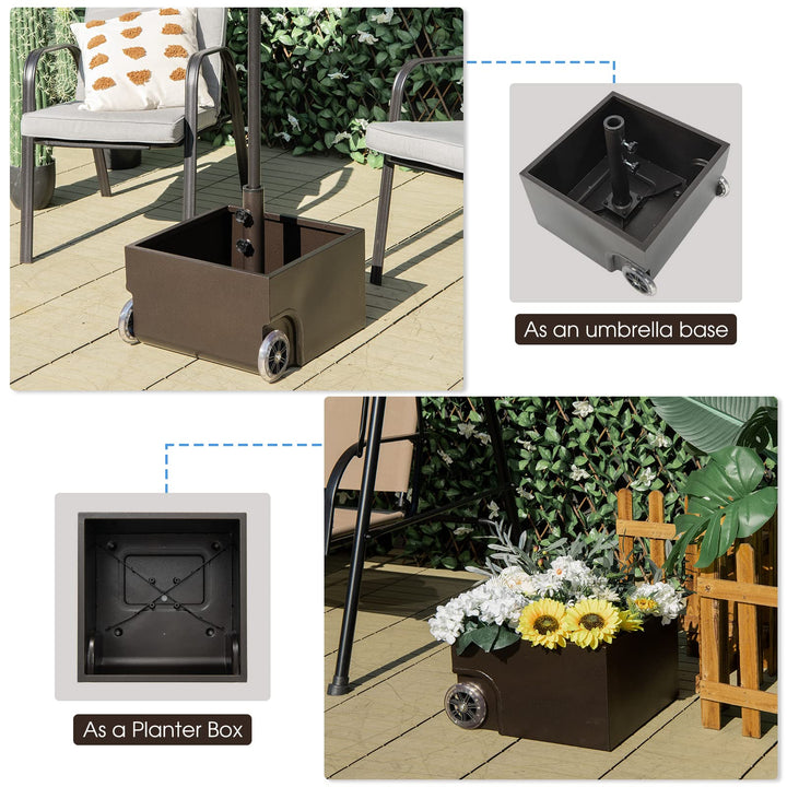 Giantex 150lbs Filled Umbrella Base with Wheels, Heavy Duty Umbrella Stand with Fillable Planter, Drainage Holes, Fit for 1.6&