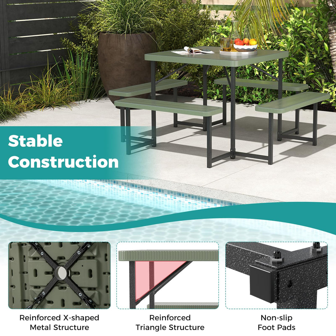 Giantex Outdoor Square Picnic Table Bench Set for 4-8 People with Umbrella Hole