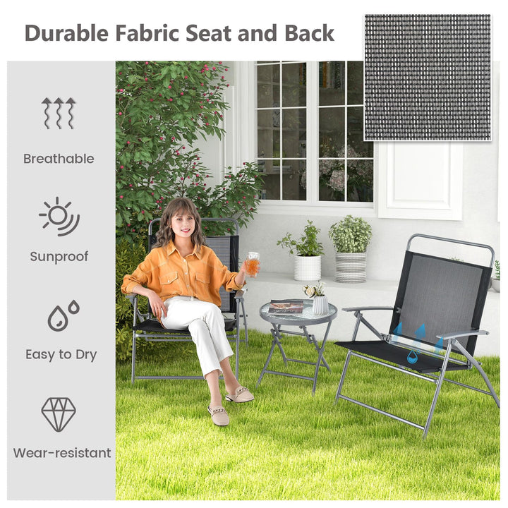 Giantex 3PCS Patio Bistro Set, Folding Outdoor Patio Table Set with 2 Foldable Chairs, 1 Ripple-Like Glass Table