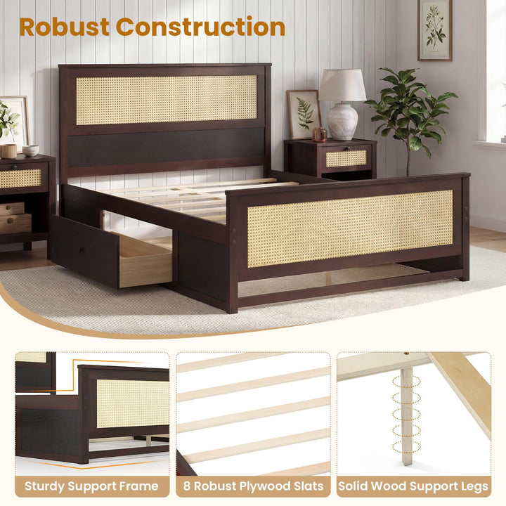 Giantex  Full/Twin Size Rattan Bed Frame with 2 Storage Drawers