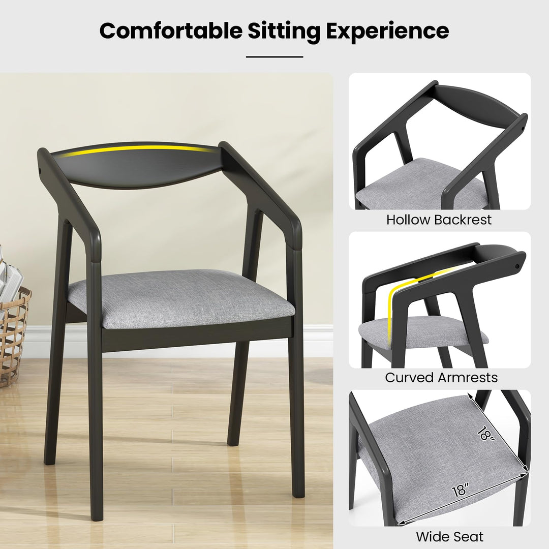 Giantex Wooden Dining Chairs Set, Linen Fabric Upholstered Kitchen Chairs w/Armrests &amp; Padded Cushion