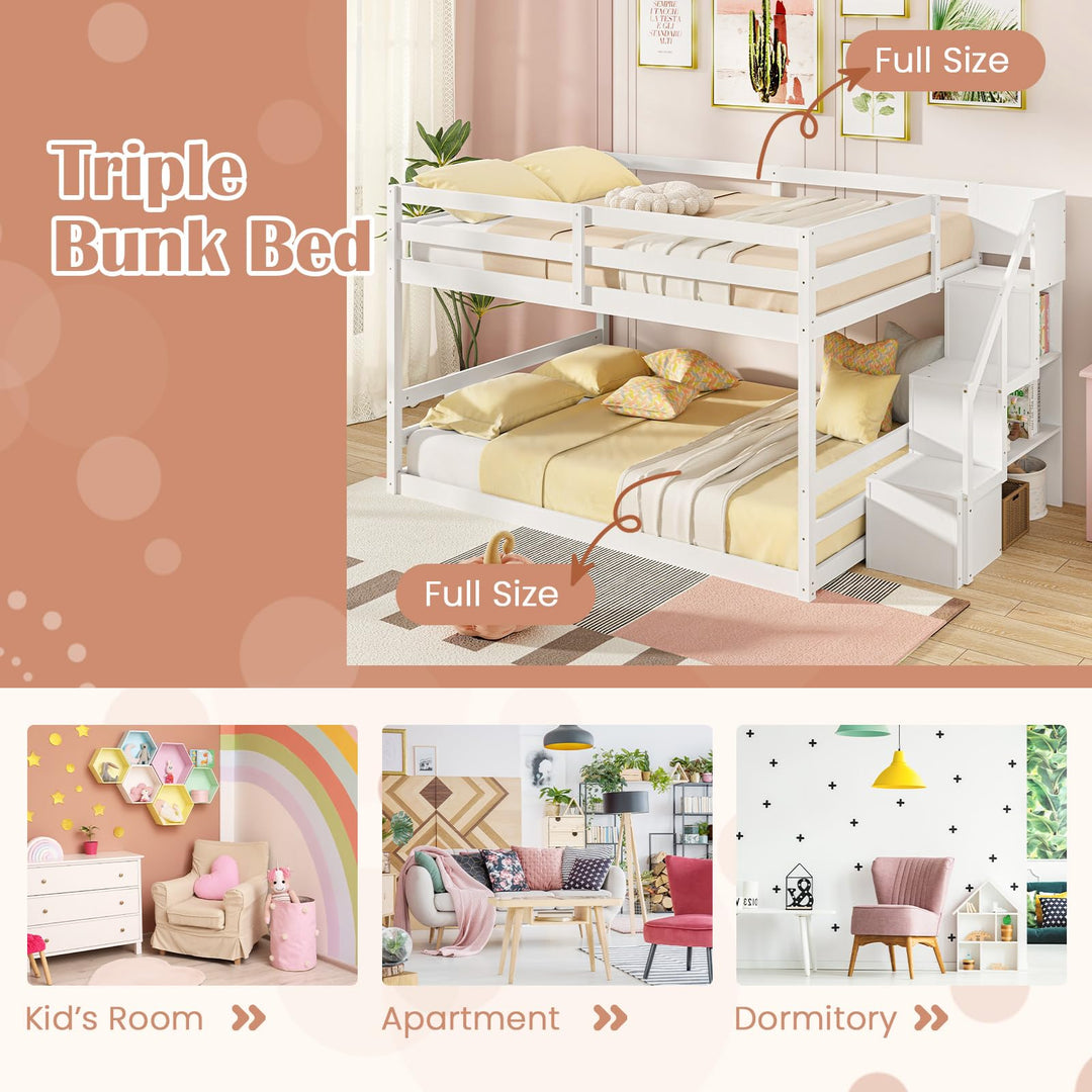 Giantex Bunk Bed with Stairs, Solid Wood Floor Bunk Bed with Storage Staircase &amp; Full-Length Guardrails