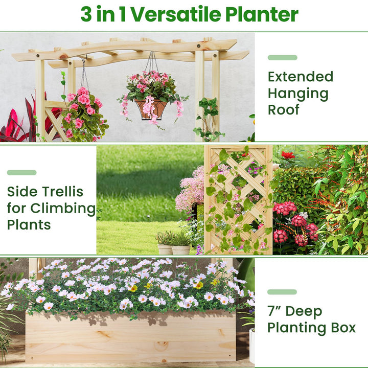 Giantex Raised Garden Bed with Sided Trellis &amp; Hanging Roof, Wood Planter Box, 44”x14”x45” (L x W x H)