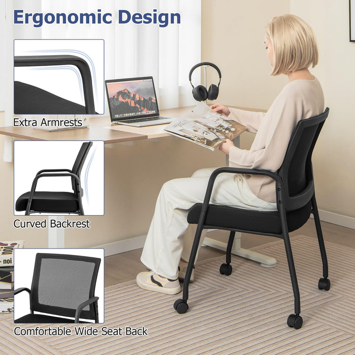 Giantex Waiting Room Chairs - Reception Chairs, Office Guest Chairs with Wheels, Metal Frame &amp; Armrests