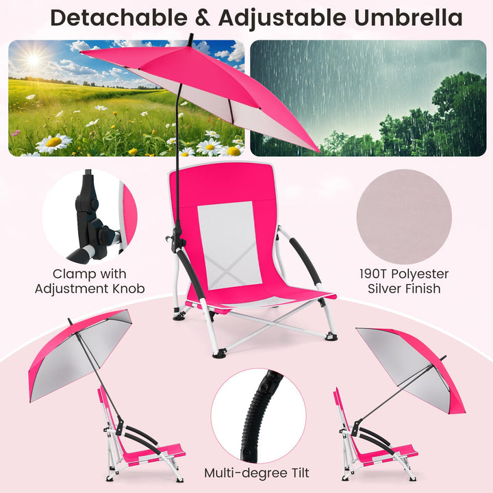Giantex Low Folding Beach Chair with Detachable &amp; Adjustable Umbrella