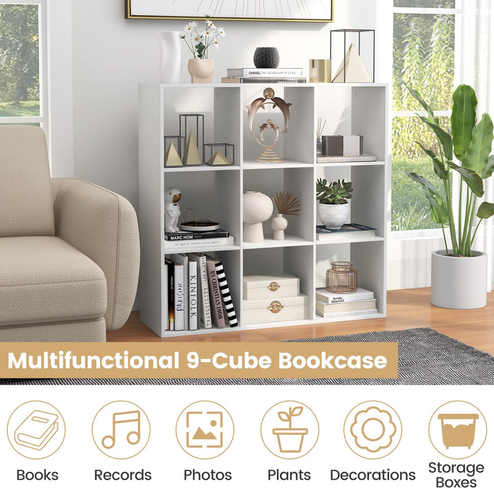 Giantex 9-Cube Bookcase, White Cubby Bookshelf w/Back Guardrail &amp; Anti-Tipping Kits