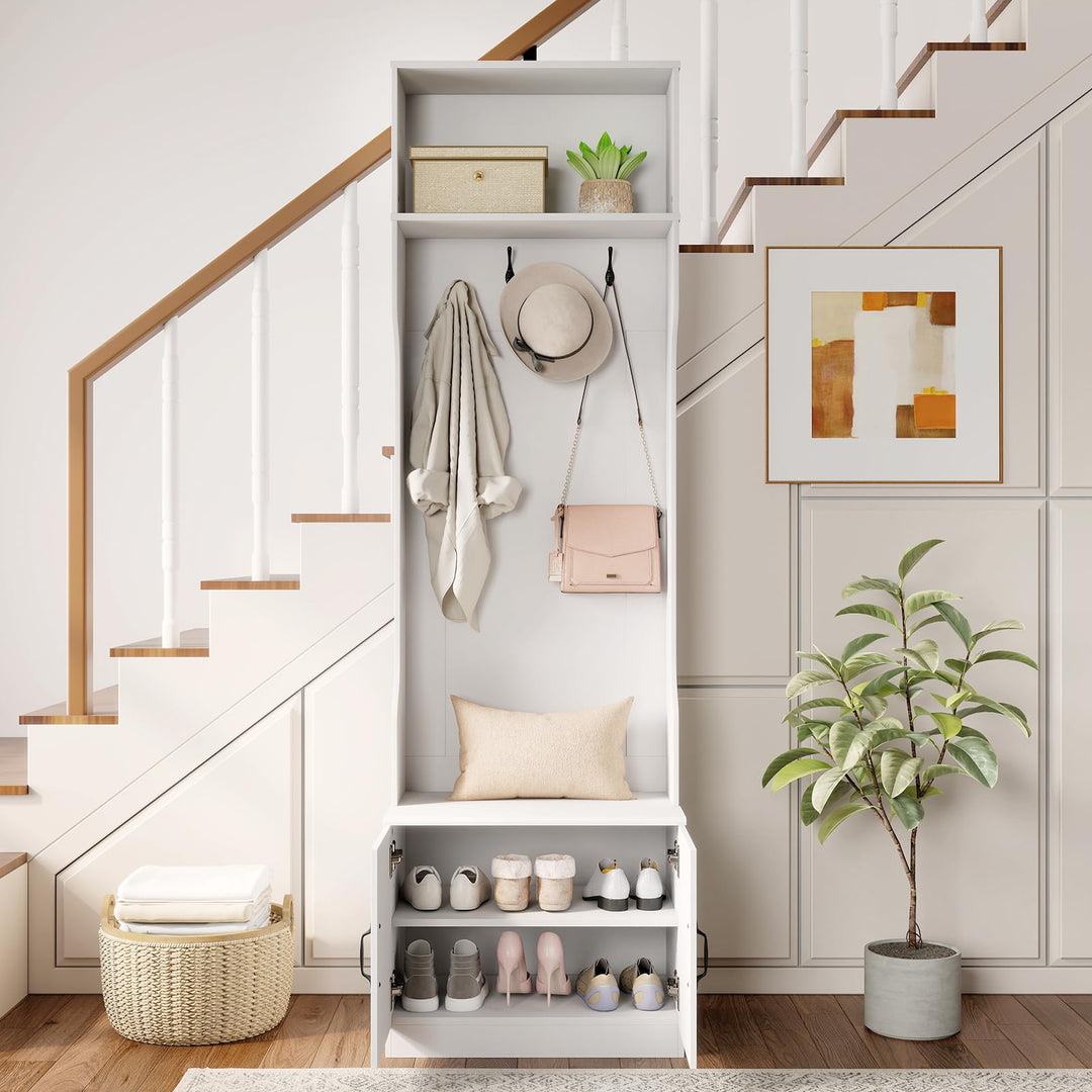 Giantex 3-in-1 Hall Tree with Bench and Shoe Storage 23.5" Tall Coat Rack