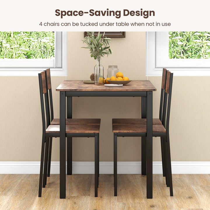 5 Piece Dining Table Set Industrial Style Kitchen Table and Chairs for 4-Rustic Brown