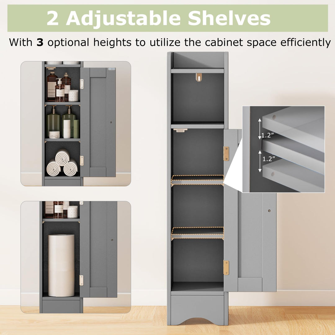 Giantex Small Bathroom Storage Cabinet Corner Floor Cabinet with Door &amp; Adjustable Shelves