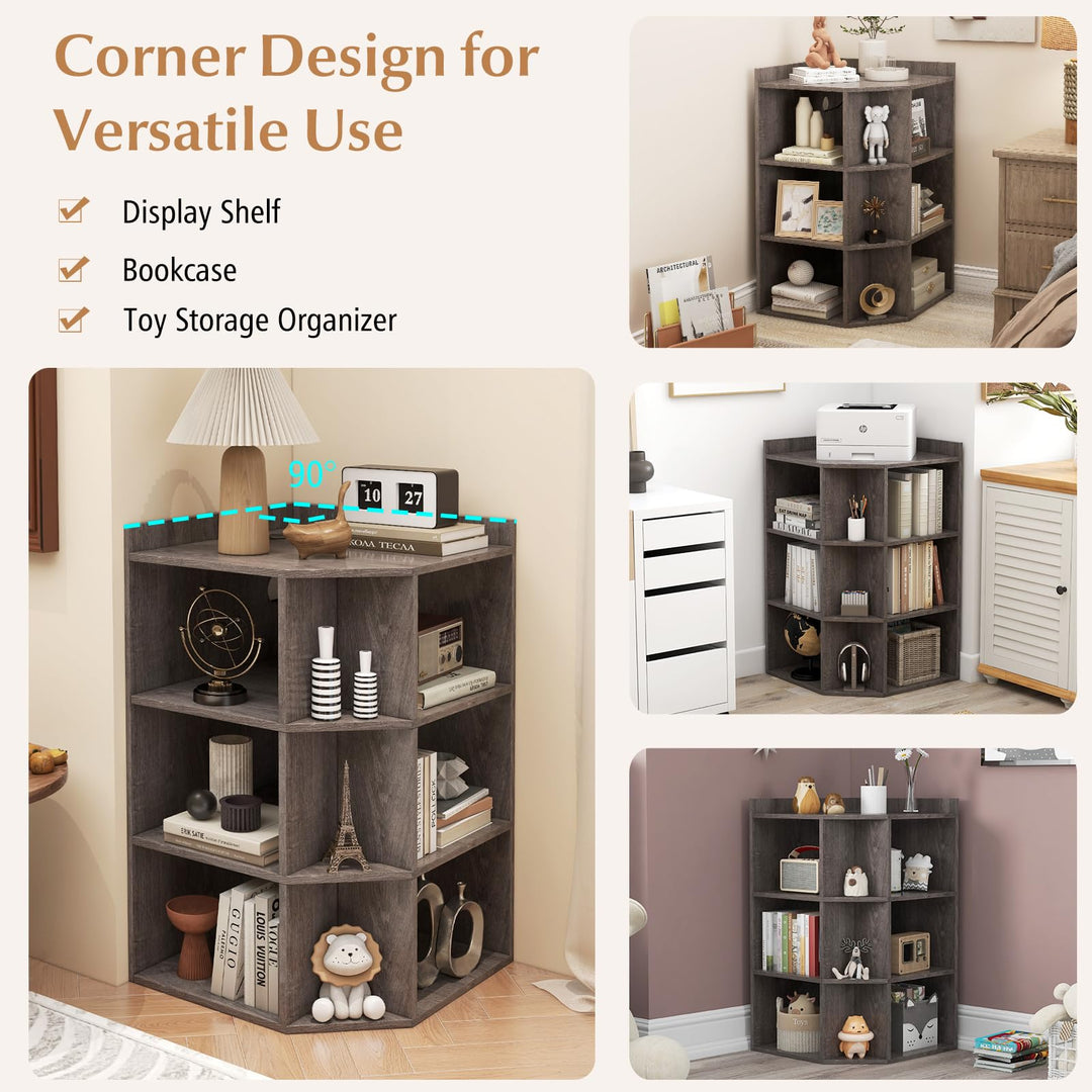 Giantex 3-Tier Corner Cabinet with Charging Station, Corner Shelf with 9 Cubbies, 2 USB Ports &amp; 4 Outlets