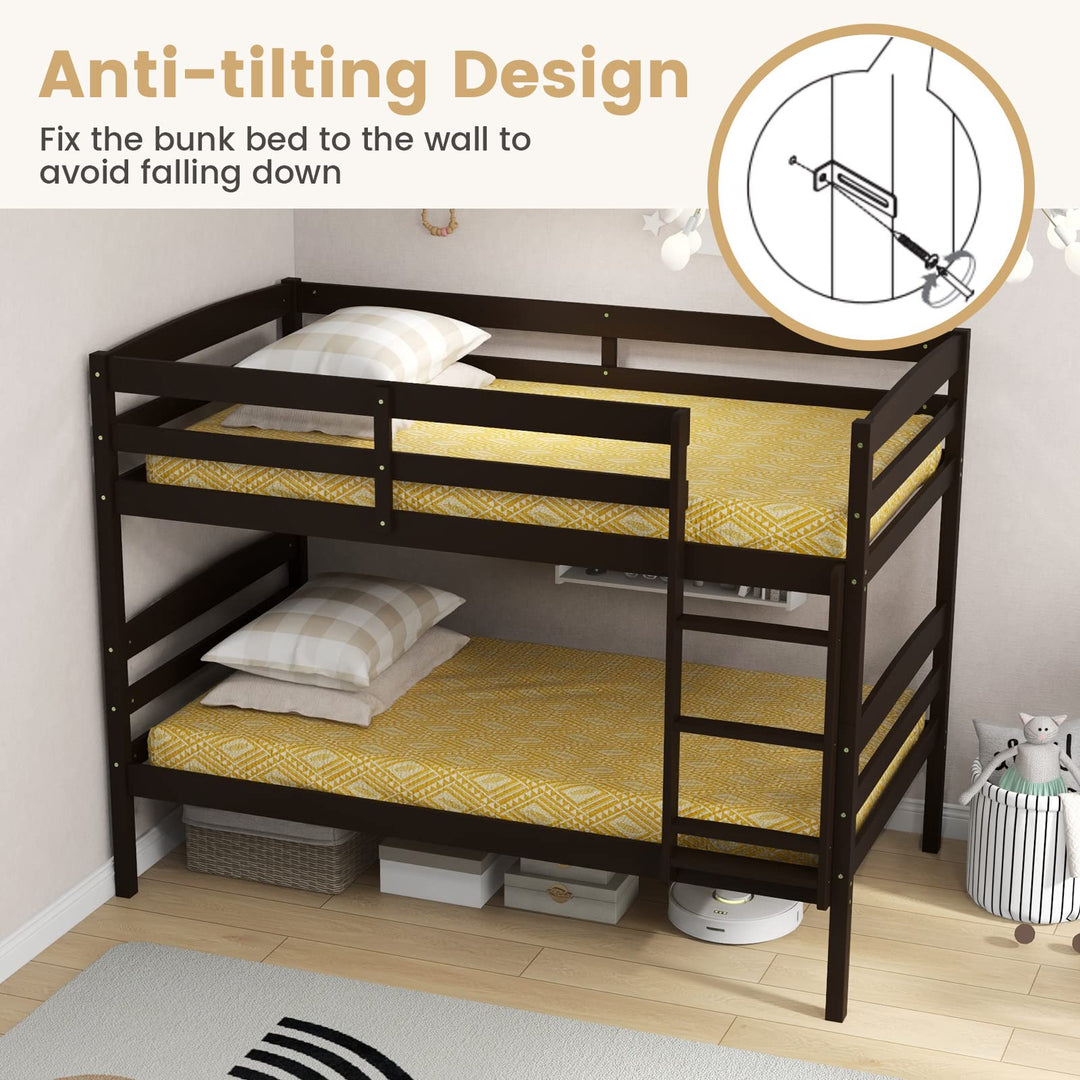 Giantex Bunk Bed, Solid Wood Detachable Bed Frame with High Guardrails &amp; Integrated Ladder