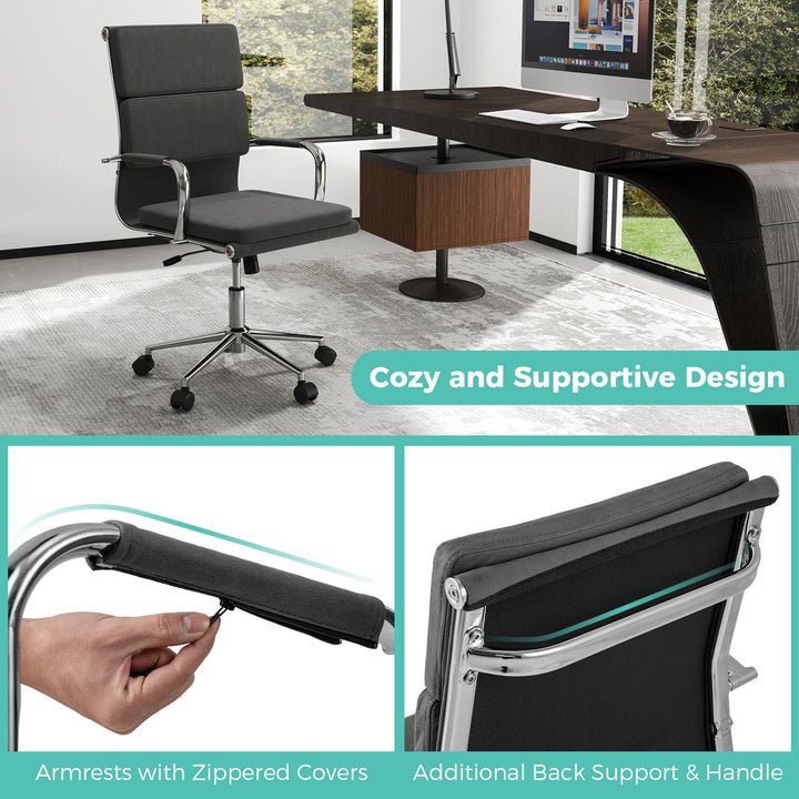 Giantex Ergonomic Office Chair Mid Back Fabric Desk Chair with Armrest