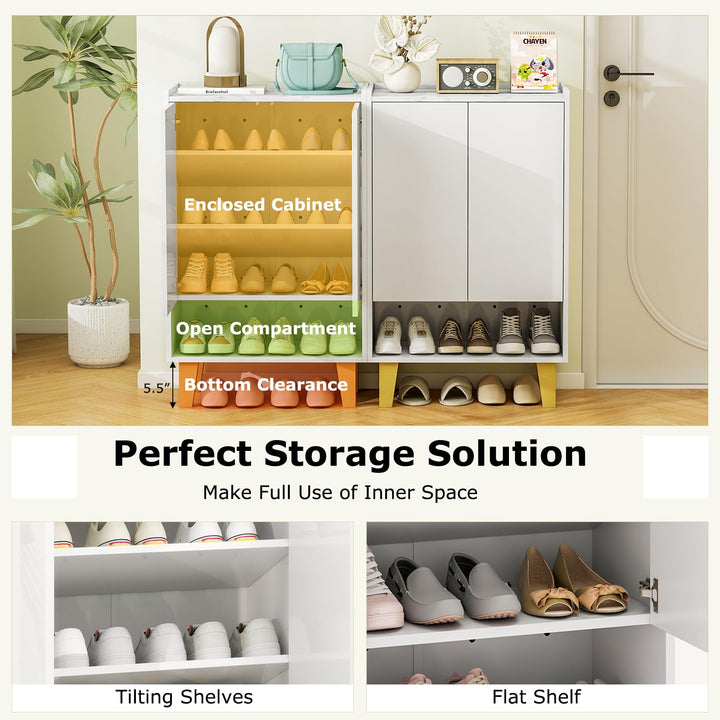 Giantex 5-Tier Shoe Cabinet with Doors, Faux Marble Shoe Rack Organizer with Anti-Tipping Kit &amp; Flat Tilting Storage Shelves