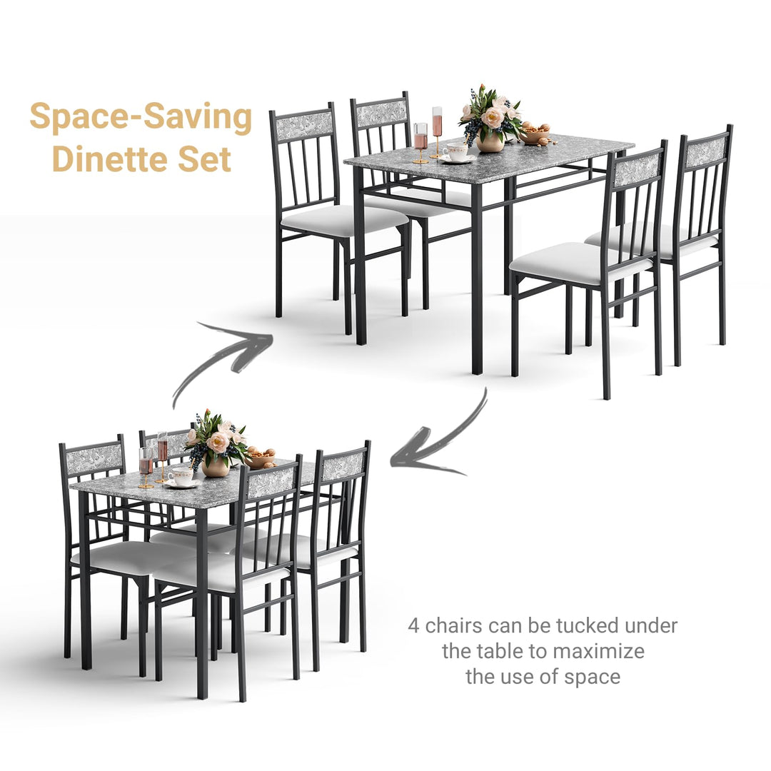 5 Pieces Faux Marble Dining Set Table with Solid Steel Frame
